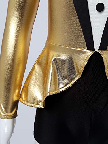 Agoky Maillot de Danza Ballet Gimnasia Rítmica Leotardo Body Metálico Brillante Elástico para Niñas de Manga Larga Danza Moderna Jazz Fiesta Carnaval Dorado 5-6 años