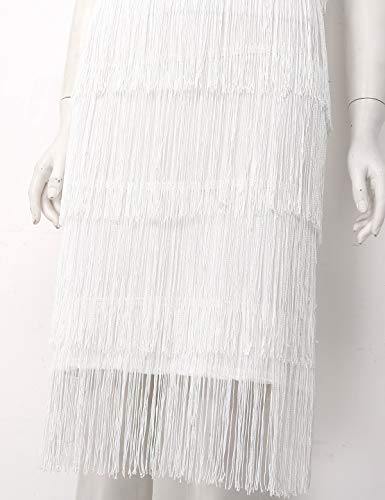 Agoky Vestido de Danza Latina Borlas para Mujer Vestido de Baile Salsa Flecos Traje de Rumba Samba Baile de Salón Vestido Fiesta Cóctel Disfraz Blanco XX-Large