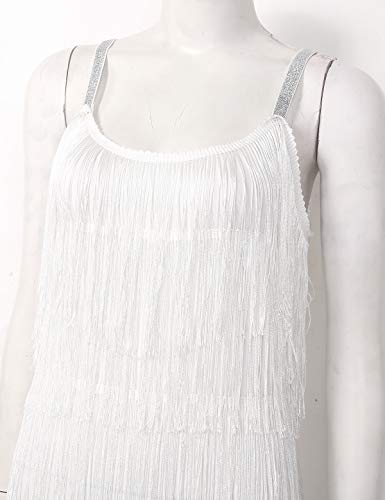 Agoky Vestido de Danza Latina Borlas para Mujer Vestido de Baile Salsa Flecos Traje de Rumba Samba Baile de Salón Vestido Fiesta Cóctel Disfraz Blanco XX-Large