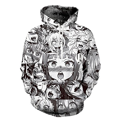 Ahegao Sudaderas Sudadera Otoño Invierno Hombre de Manga Larga, Jerseys Gracioso Impresión 3D Chándal Sudaderas Ahegao Plus Size M