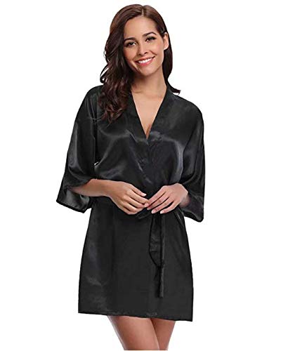 Aiboria Albornoz Satén para Mujer, Kimono Bata para Novia Dama de Honor Satén Mujer Ropa de Dormir Cortos