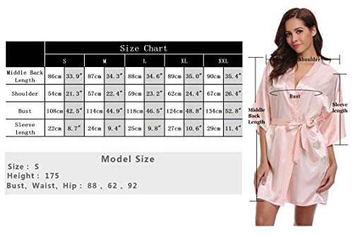 Aiboria Albornoz Satén para Mujer, Kimono Bata para Novia Dama de Honor Satén Mujer Ropa de Dormir Cortos