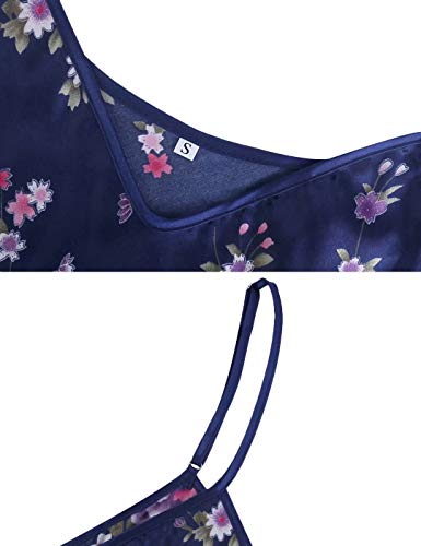 Aiboria Camisón Mujer Satén Negligee Sexy Verano Vestido De Pijama Floral Impreso Sin Manga Camisola Escote Falda Cuello V Elegante Dress