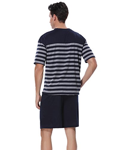Aiboria Conjunto de Pijama para Hombre de Manga Corta Ropa de Dormir de Verano de algodón Suave Conjunto de salón de Rayas y Pantalones Cortos