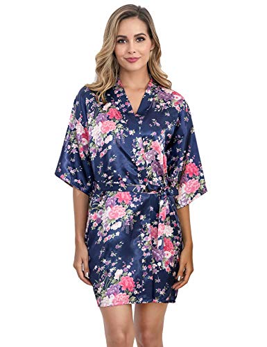 Aiboria Kimono Mujer Bata para Satén Mujer Ropa de Dormir Batas Bata Corta Albornoz Floral Damas de Honor Ropa de Noche