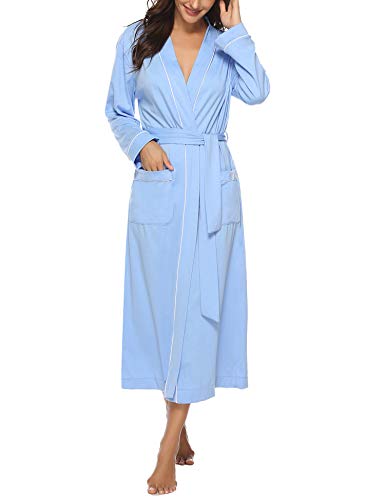 Aibrou Bata para Mujer Algodón Albornoz Kimono con Cinturón,Ropa de Dormir Casa Cuello en V Clásico y Cómodo Talla S-XXL