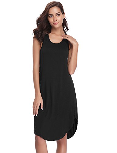 Aibrou Camisón Mujer Algodon Verano Corto,Vestidos Pijama Casual Comodo y Suave Casual sin Manga S-XXL