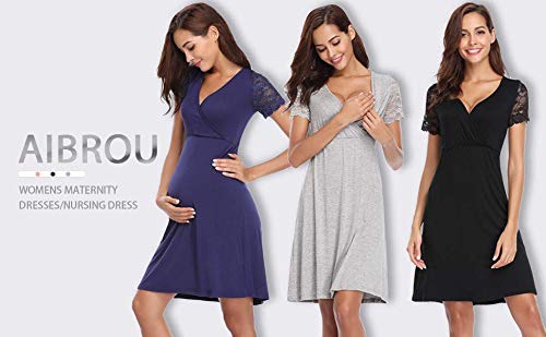 Aibrou Camisón Premamá Lactancia Encaje Algodón,Pijama Embarazoda Casual Ropa para Mujer y premamá