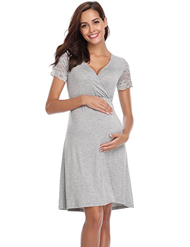 Aibrou Camisón Premamá Lactancia Encaje Algodón,Pijama Embarazoda Casual Ropa para Mujer y premamá