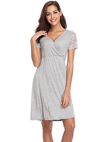 Aibrou Camisón Premamá Lactancia Encaje Algodón,Pijama Embarazoda Casual Ropa para Mujer y premamá