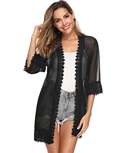 Aibrou Cárdigan Gasa para Mujer,Camisolas y Pareos Cardigans Tops de Manga 3/4,Cardigan Verano Suave Suelto Casual Bikini Cover-Ups Sarongs,Vacaciones Playa Chal