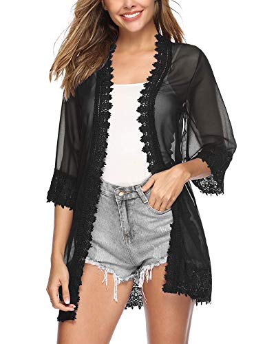 Aibrou Cárdigan Gasa para Mujer,Camisolas y Pareos Cardigans Tops de Manga 3/4,Cardigan Verano Suave Suelto Casual Bikini Cover-Ups Sarongs,Vacaciones Playa Chal