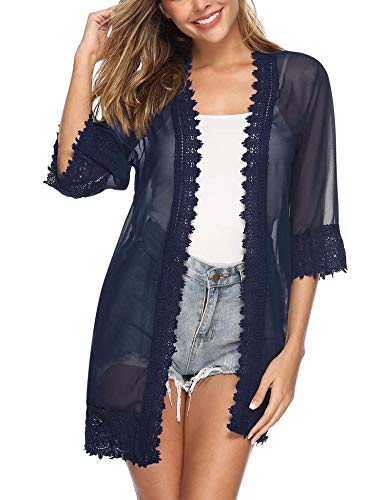 Aibrou Cárdigan Gasa para Mujer,Camisolas y Pareos Cardigans Tops de Manga 3/4,Cardigan Verano Suave Suelto Casual Bikini Cover-Ups Sarongs,Vacaciones Playa Chal