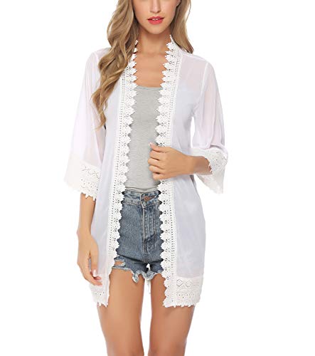 Aibrou Cárdigan Gasa para Mujer,Camisolas y Pareos Cardigans Tops de Manga 3/4,Cardigan Verano Suave Suelto Casual Bikini Cover-Ups Sarongs,Vacaciones Playa Chal