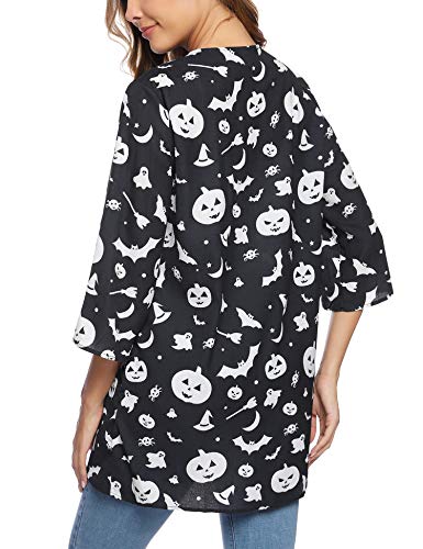 Aibrou Cárdigan Kimonos Mujer Camisolas y Pareos Pareo Playa,Cardigan Verano Manga 3/5 Tops Blusa Floral Suelta,Vacaciones Playa Chal,(Halloween 1, S)