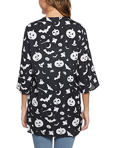 Aibrou Cárdigan Kimonos Mujer Camisolas y Pareos Pareo Playa,Cardigan Verano Manga 3/5 Tops Blusa Floral Suelta,Vacaciones Playa Chal,(Halloween 1, S)