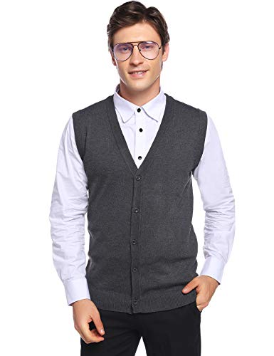 Aibrou Chaleco Sin Mangas Hombre Suéter Tanque Tops Invierno Jerséis de Punto Cuello en V Rebecas de Punto para Hombre con Botones