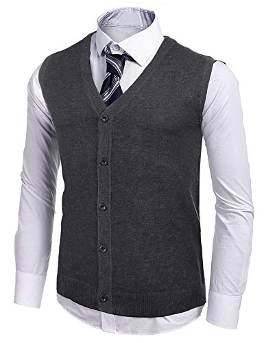 Aibrou Chaleco Sin Mangas Hombre Suéter Tanque Tops Invierno Jerséis de Punto Cuello en V Rebecas de Punto para Hombre con Botones