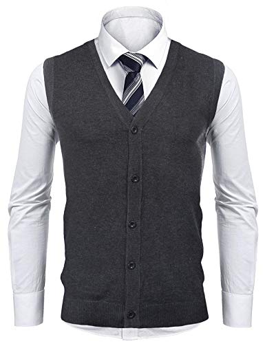 Aibrou Chaleco Sin Mangas Hombre Suéter Tanque Tops Invierno Jerséis de Punto Cuello en V Rebecas de Punto para Hombre con Botones
