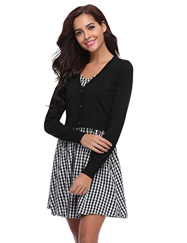 Aibrou Chaqueta Punto Corto para Mujer Cardigan Punto Corto Toreras Fiesta,Bolero Rebeca Corto Chaqueta Punto para Boda、Primavera (Negro, XL)