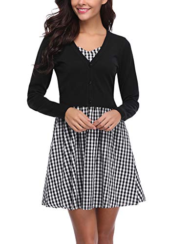 Aibrou Chaqueta Punto Corto para Mujer Cardigan Punto Corto Toreras Fiesta,Bolero Rebeca Corto Chaqueta Punto para Boda、Primavera (Negro, XL)