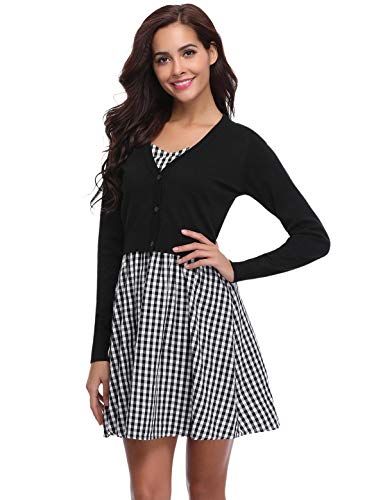 Aibrou Chaqueta Punto Corto para Mujer Cardigan Punto Corto Toreras Fiesta,Bolero Rebeca Corto Chaqueta Punto para Boda、Primavera (Negro, XL)