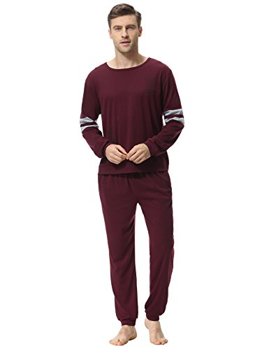 Aibrou Clásico Pijamas Hombre Invierno Algodon Mangas Pantalones Largos Set, Suave,Cómodo