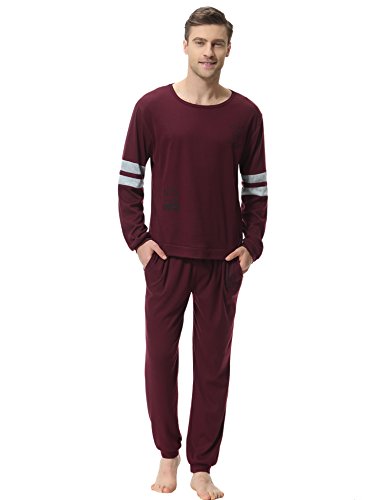 Aibrou Clásico Pijamas Hombre Invierno Algodon Mangas Pantalones Largos Set, Suave,Cómodo