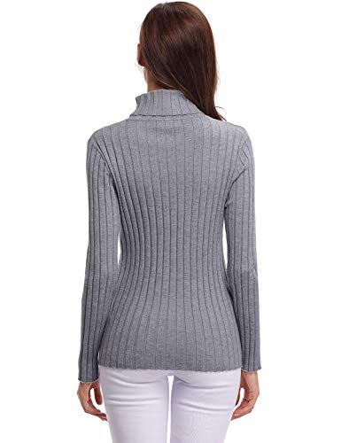 Aibrou Jersey de Cuello Alto para Mujer Sólido Ligero Suave Elástico Manga Larga Pull-Over Suéter （  Gris ， M ）