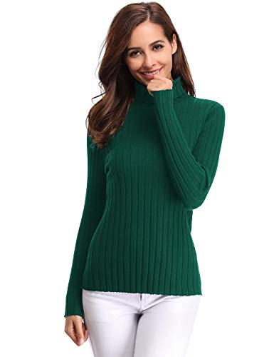 Aibrou Jersey de Cuello Alto para Mujer Sólido Ligero Suave Elástico Manga Larga Pull-Over Suéter （  Verde ， S ）