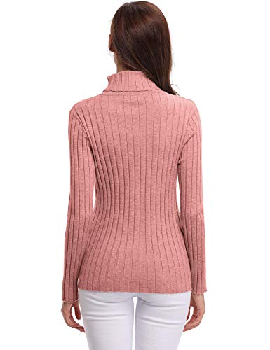 Aibrou Jersey de Mujer Sólido Ligero Suave Elástico Manga Larga Pull-Over Suéter Jersey de Cuello Alto （  Rosa A ， S ）