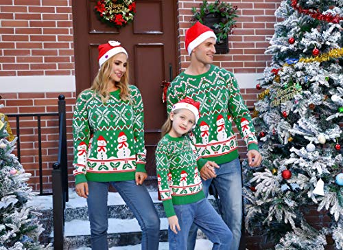 Aibrou Jersey Suéter de Navidad Familia,Pullover Monigote de Nieve Jerséis de Punto Cómodo y Cálido Mujer Hombre y Niños