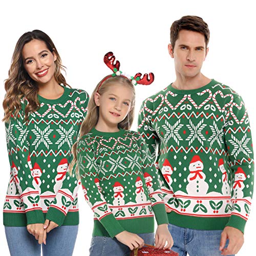 Aibrou Jersey Suéter de Navidad Familia,Pullover Monigote de Nieve Jerséis de Punto Cómodo y Cálido Mujer Hombre y Niños