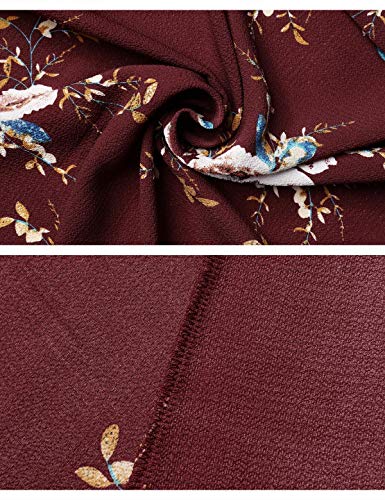 Aibrou Kimonos Mujer Flojo Cárdigan Kimono Florales Manga 3/7 Tops Blusa Floral Suelta Casual Boho Style Capas,(Vino Rojo, M)