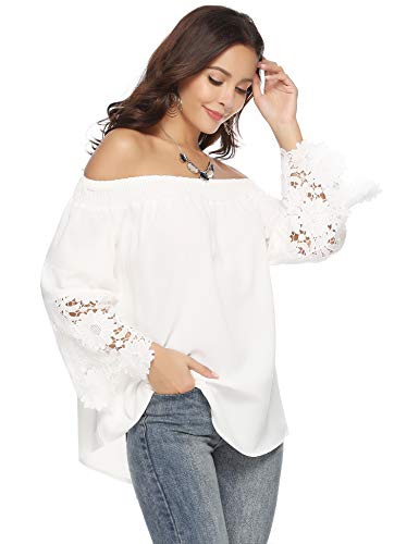Aibrou Mujer Fuera de la Camisa del Hombro, 3/4 Manga Blusas Casuales Top Camiseta Vestido túnica Swing Estilo