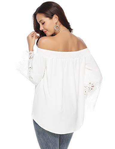 Aibrou Mujer Fuera de la Camisa del Hombro, 3/4 Manga Blusas Casuales Top Camiseta Vestido túnica Swing Estilo