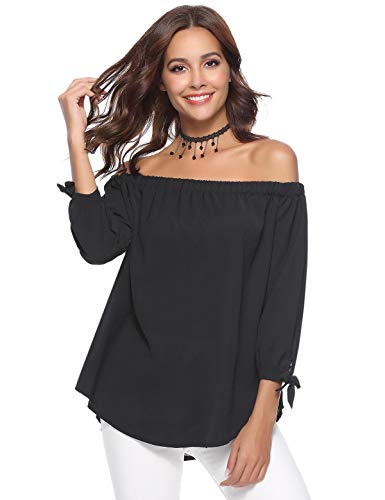 Aibrou Mujer Fuera de la Camisa del Hombro, 3/4 Manga Blusas Casuales Top Camiseta Vestido túnica Swing Estilo