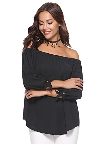 Aibrou Mujer Fuera de la Camisa del Hombro, 3/4 Manga Blusas Casuales Top Camiseta Vestido túnica Swing Estilo