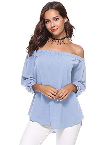 Aibrou Mujer Fuera de la Camisa del Hombro, 3/4 Manga Blusas Casuales Top Camiseta Vestido túnica Swing Estilo