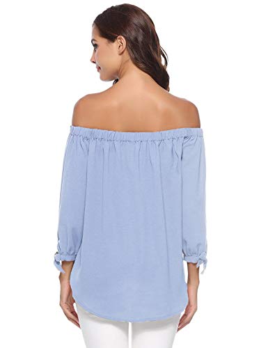 Aibrou Mujer Fuera de la Camisa del Hombro, 3/4 Manga Blusas Casuales Top Camiseta Vestido túnica Swing Estilo