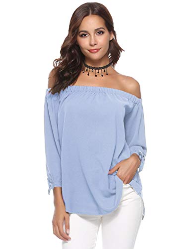 Aibrou Mujer Fuera de la Camisa del Hombro, 3/4 Manga Blusas Casuales Top Camiseta Vestido túnica Swing Estilo