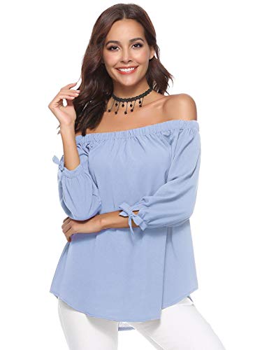 Aibrou Mujer Fuera de la Camisa del Hombro, 3/4 Manga Blusas Casuales Top Camiseta Vestido túnica Swing Estilo