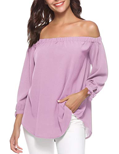 Aibrou Mujeres La Moda Off The Shoulder Camisetas Manga Larga Blusas, Hombros al Descubiertos T-Shirt Playera Top