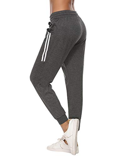 Aibrou Pantalones Chándal Raya Mujer Algodón Largos Pantalon para Deportivo Yoga Fitness Jogger Casual