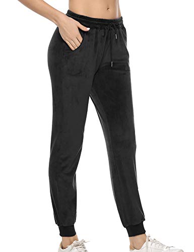 Aibrou  Pantalones Chandal Terciopelo para Mujer, Invierno Pantalón Deporte Fitness con Cordones Bolsillos para Yoga Jogger Deporte en Casa,Pijamas Terciopelo （ Negro, S ）