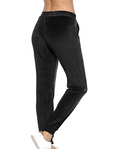 Aibrou  Pantalones Chandal Terciopelo para Mujer, Invierno Pantalón Deporte Fitness con Cordones Bolsillos para Yoga Jogger Deporte en Casa,Pijamas Terciopelo （ Negro, S ）