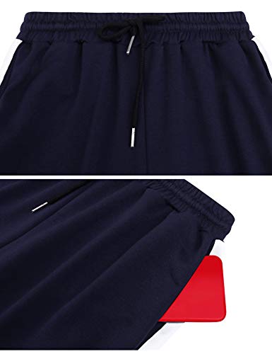 Aibrou Pantalones Deporte Mujer Pantalones Chandal Algodón Pantalón Jogger Yoga Fitnes Pantalones de Punto de Rayas, (Armada, L)