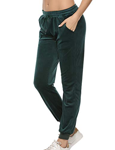 Aibrou Pantalones Terciopelo,Chandal Casual Pantalon Deportivos  Pantalones elásticos con cordón para Yoga Jogger Fitness en,Pijamas Terciopelo （ Verde, S ）