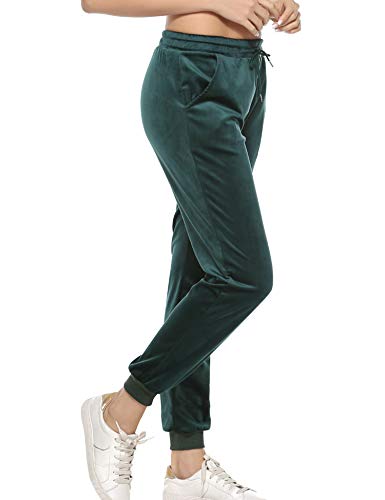 Aibrou Pantalones Terciopelo,Chandal Casual Pantalon Deportivos  Pantalones elásticos con cordón para Yoga Jogger Fitness en,Pijamas Terciopelo （ Verde, S ）