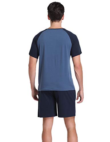 Aibrou Pijama Hombre Verano Corto Algodón Set,Pijama Causal Manga Corta 2 Piezas,Camiseta y Pantalones Cortos Cómodo y Transpirable Ropa de Dormir S-XXL